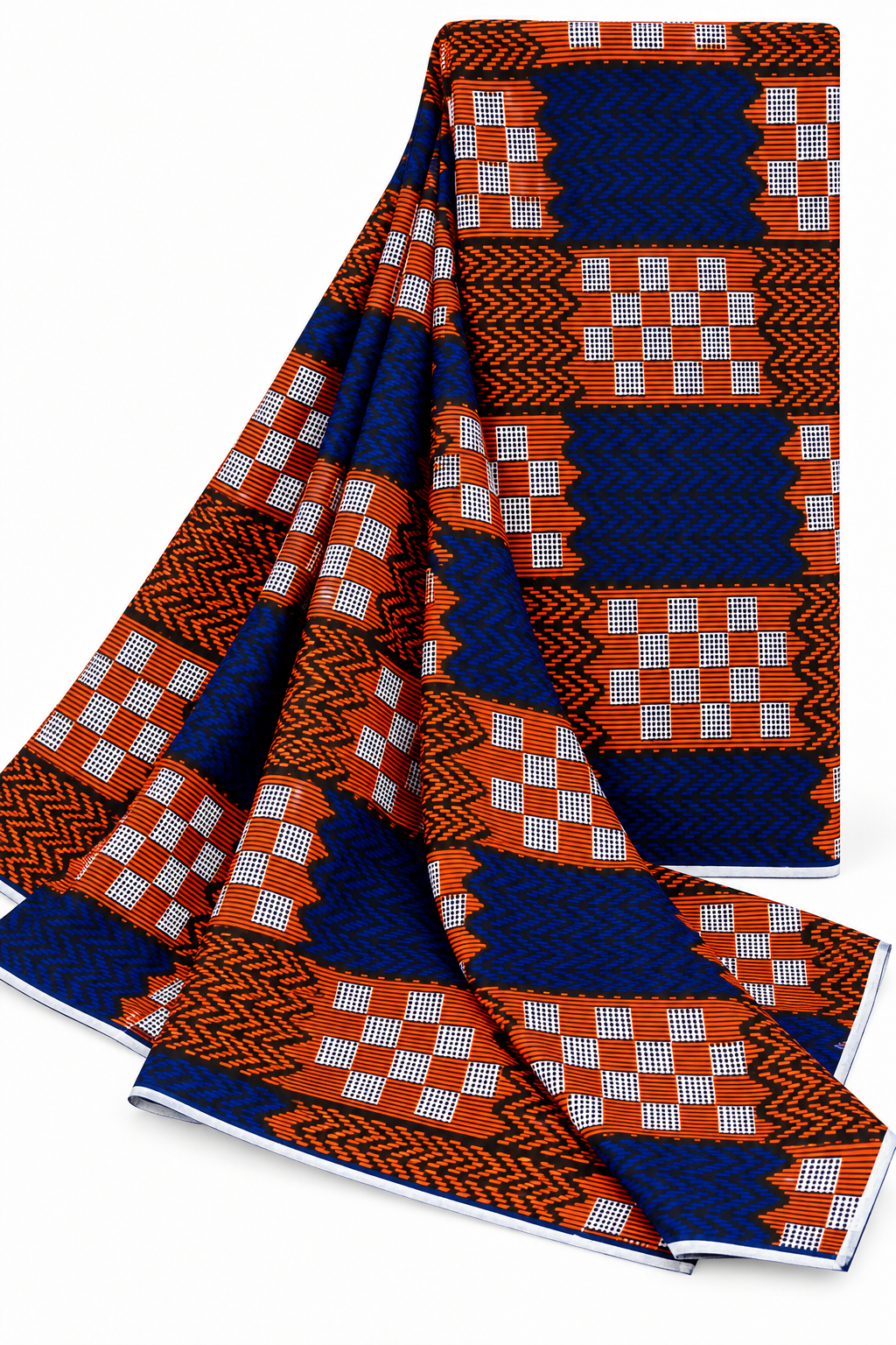African Wax Print Fabric, Blue Orange & Black Geometric Ankara Fabric, Traditional African Print Material for Dresses, Gowns, Skirts & Fashion Sewing
