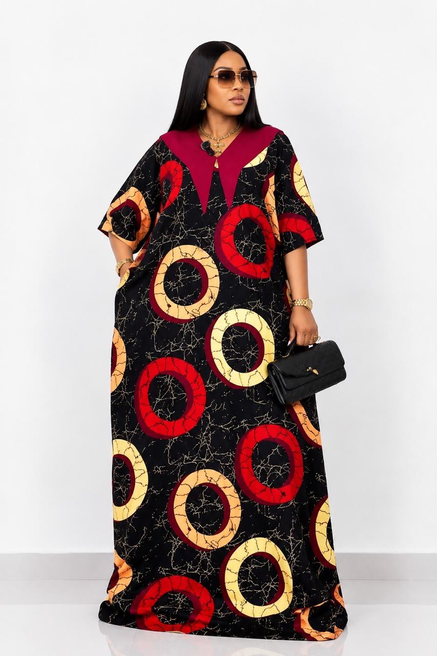 African Ankara Maxi Kaftan Dress with Bow Back