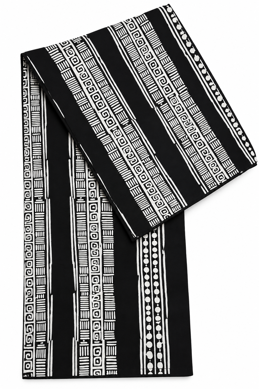 Black and White African-Inspired Geometric Print Fabric – Bold Tribal Pattern Textile for Dresses, Gowns, Skirts & Traditional Outfits 6 yard