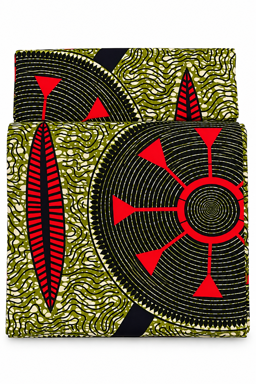 African Ankara Wax Print Fabric – Olive Green, Black & Red Geometric Pattern, Traditional African Fabric for Dresses, Gowns, Skirts, Tops & Sewing Projects
