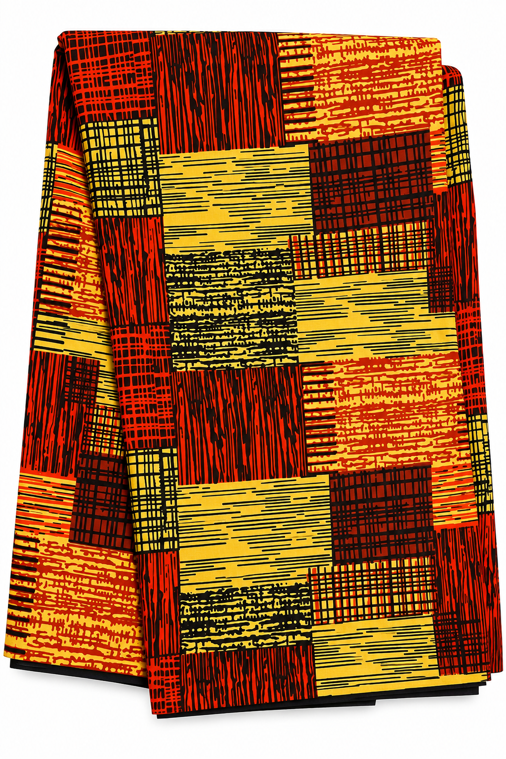 6-Yard Ankara Wax Print Fabric – African Geometric Patchwork Pattern, Orange Brown Black & Gold Yellow Cotton Fabric for Dresses, Gowns, Skirts & Sewing Projects
