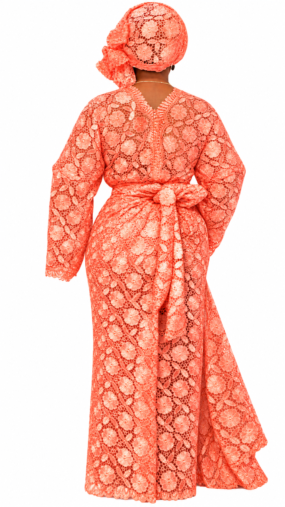 Women’s African Lace Iro and Buba Two-Piece Outfit with Matching Headwrap – Elegant Traditional Dress