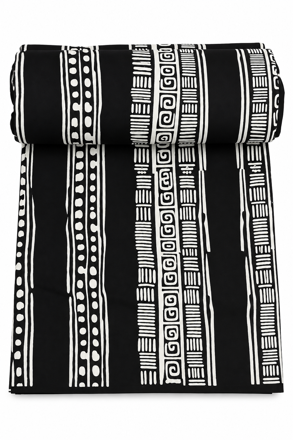 Black and White African-Inspired Geometric Print Fabric – Bold Tribal Pattern Textile for Dresses, Gowns, Skirts & Traditional Outfits 6 yard