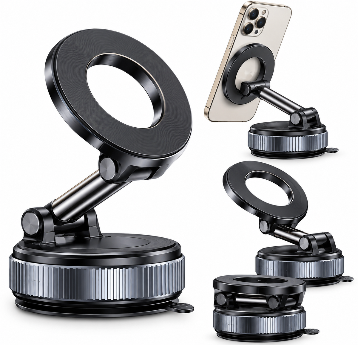 Title: Magnetic Car Phone Holder, 360° Adjustable Dashboard & Windshield Mount with Strong Suction Base and Foldable