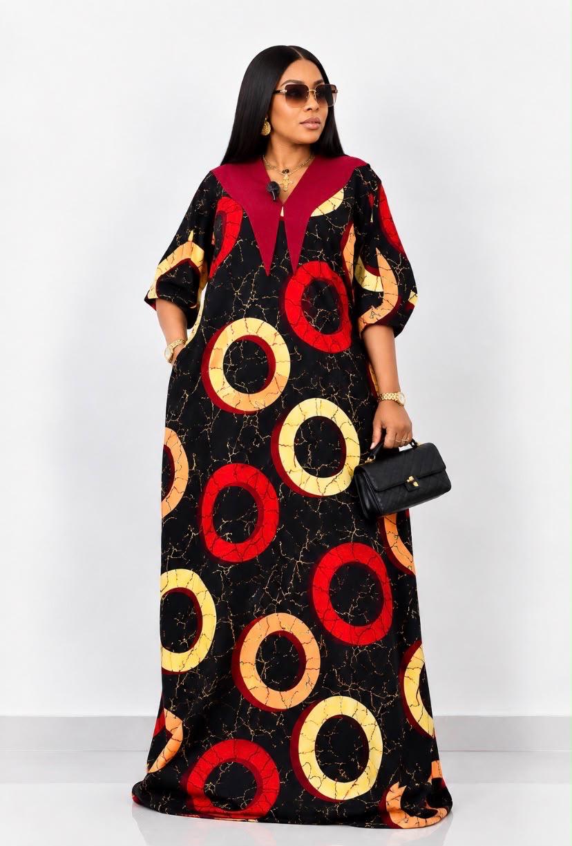 African Ankara Maxi Kaftan Dress with Bow Back