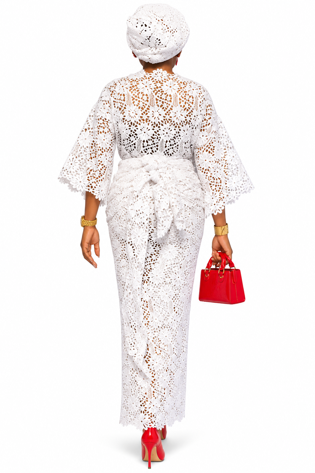 Women's Elegant White Floral Lace Iro and Buba Traditional Outfit with Matching Gele Headwrap, African Wedding and Special Occasion Attire
