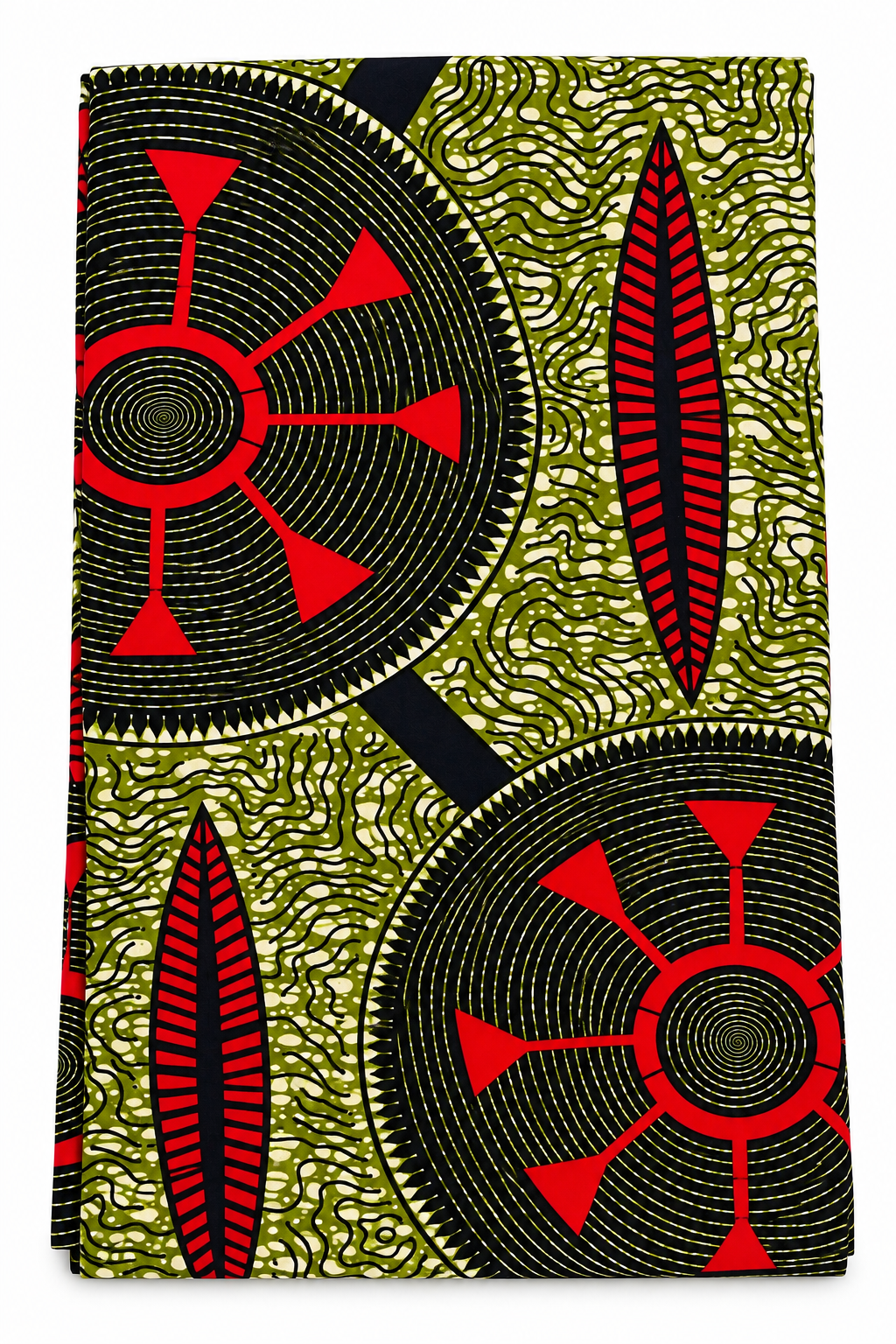 African Ankara Wax Print Fabric – Olive Green, Black & Red Geometric Pattern, Traditional African Fabric for Dresses, Gowns, Skirts, Tops & Sewing Projects
