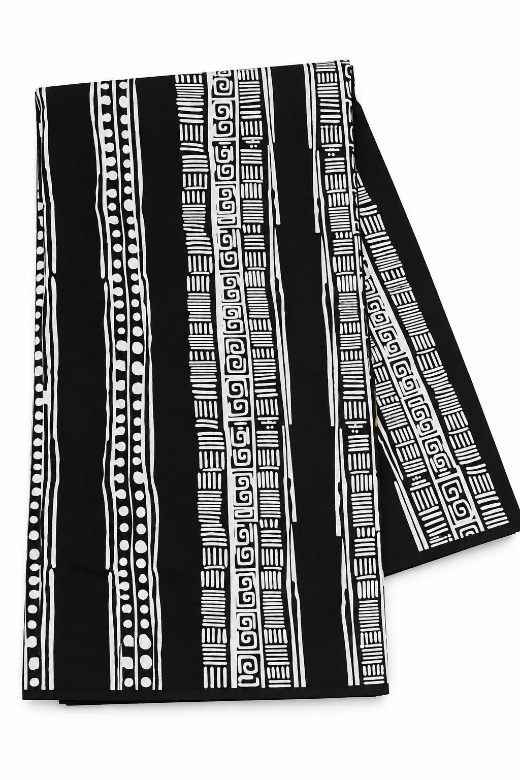 Black and White African-Inspired Geometric Print Fabric – Bold Tribal Pattern Textile for Dresses, Gowns, Skirts & Traditional Outfits 6 yard