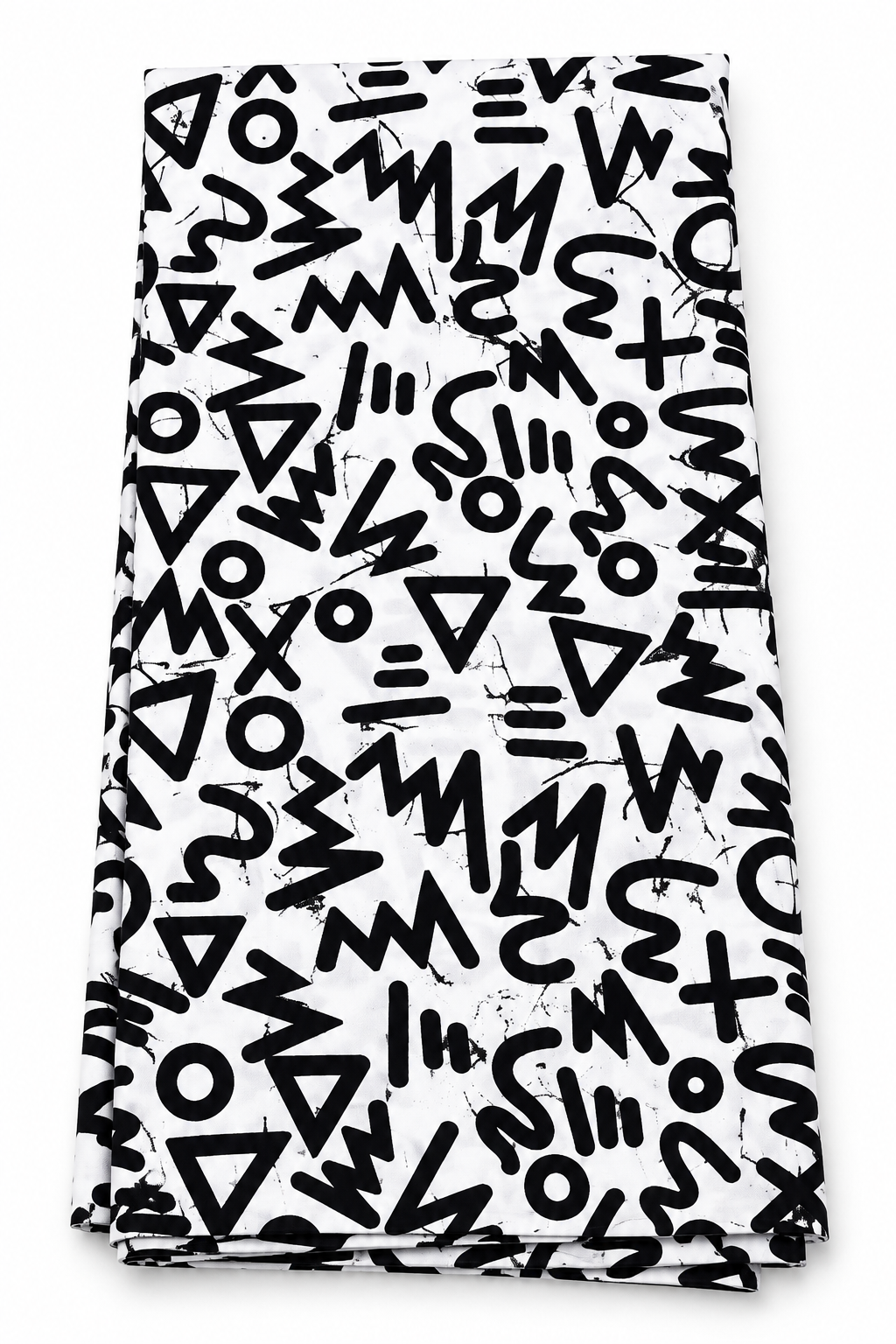Black and White African Ankara Wax Print Fabric – Bold Abstract Geometric Tribal Pattern, 6 Yards