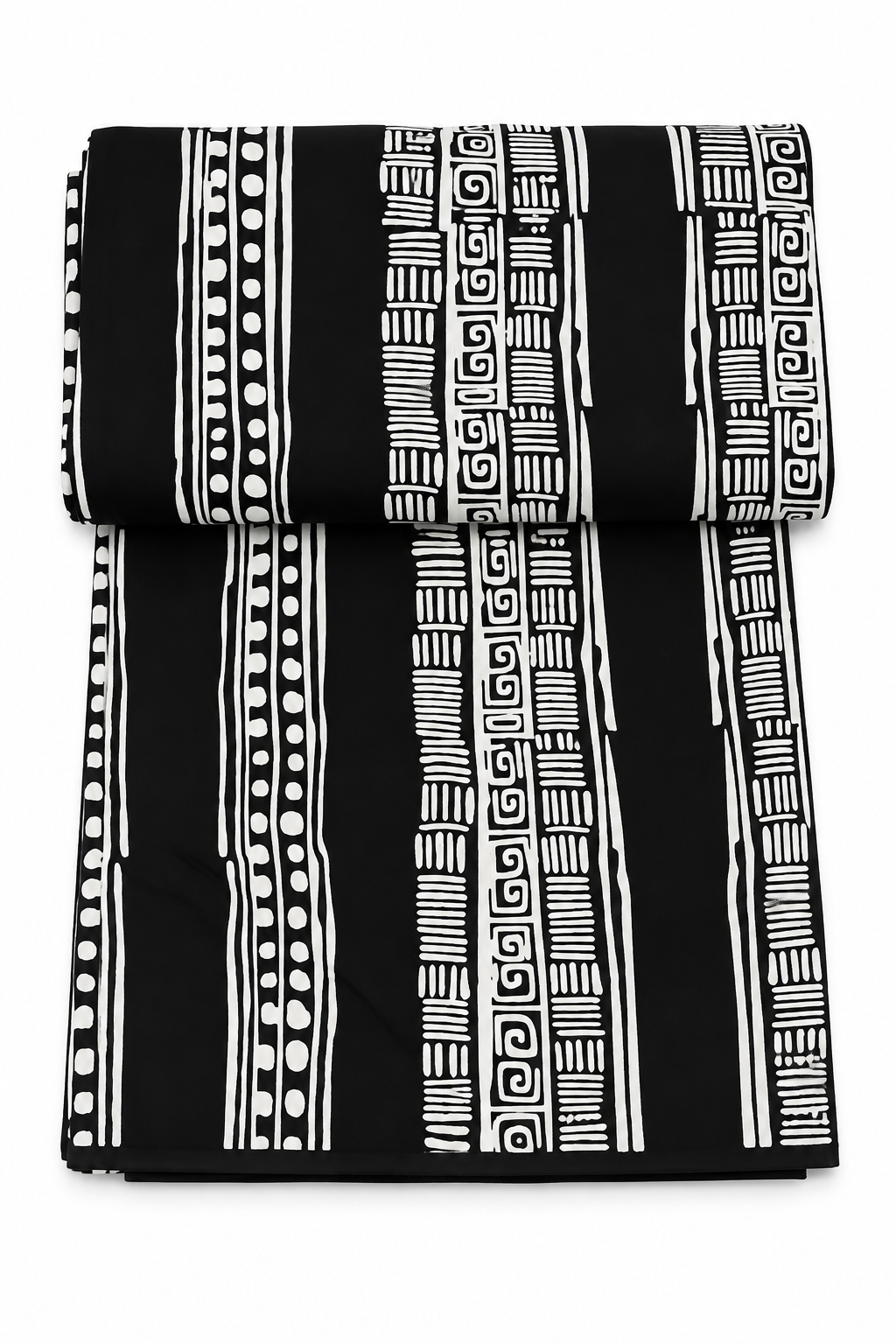 Black and White African-Inspired Geometric Print Fabric – Bold Tribal Pattern Textile for Dresses, Gowns, Skirts & Traditional Outfits 6 yard