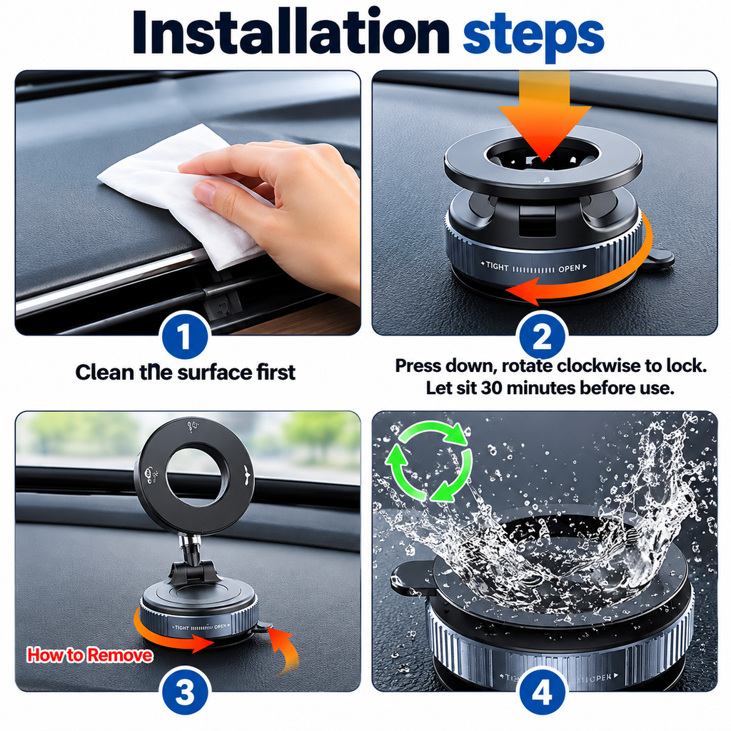 Title: Magnetic Car Phone Holder, 360° Adjustable Dashboard & Windshield Mount with Strong Suction Base and Foldable