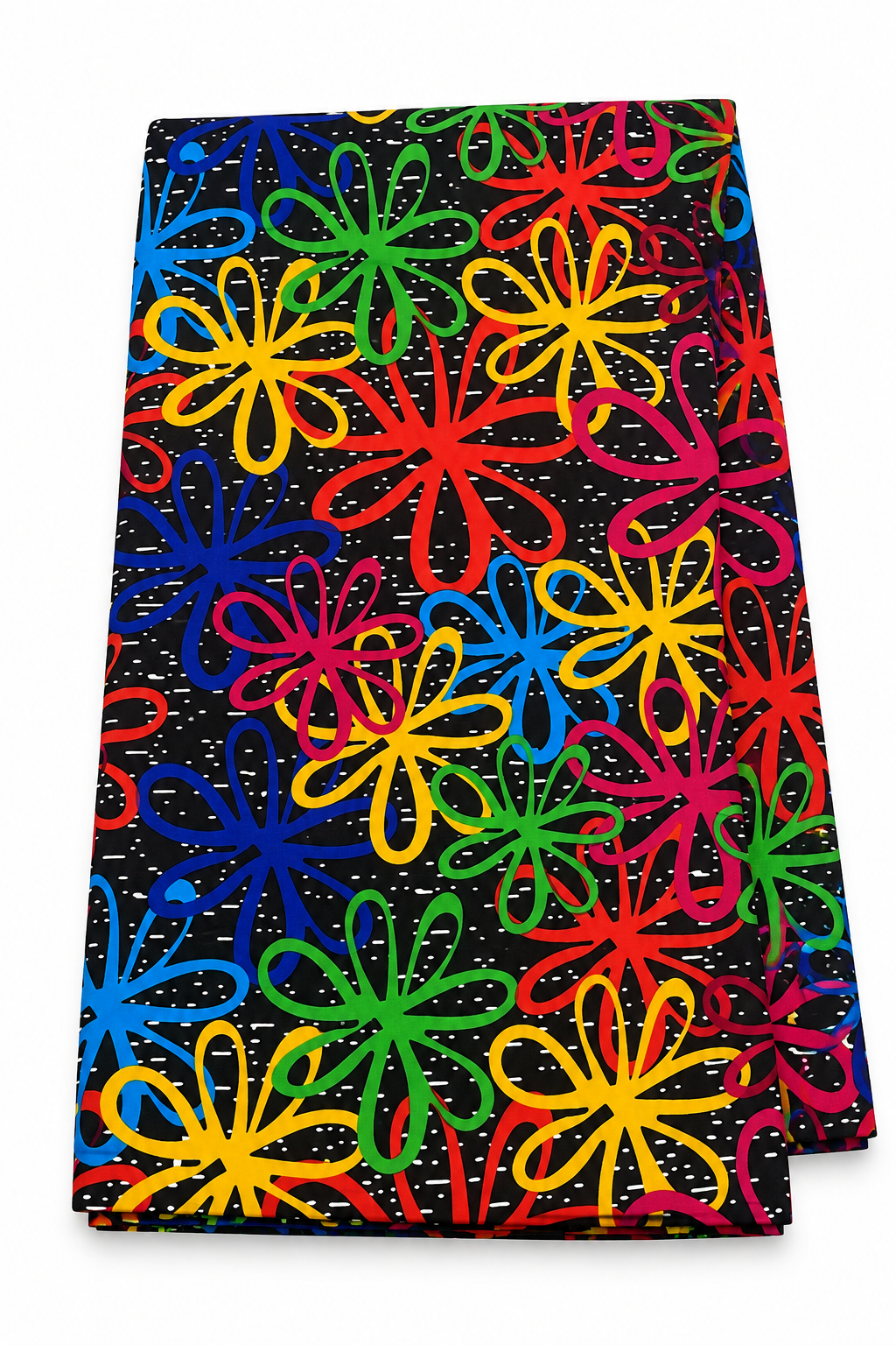 Vibrant African Ankara Wax Print Fabric – Multicolor Floral Pattern on Black Background, Traditional African Print for Dresses, Gowns, Skirts & Fashion Sewing