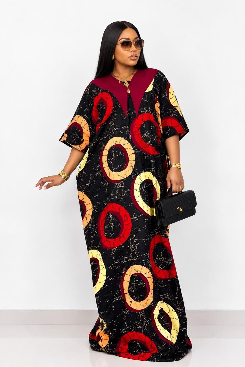 African Ankara Maxi Kaftan Dress with Bow Back