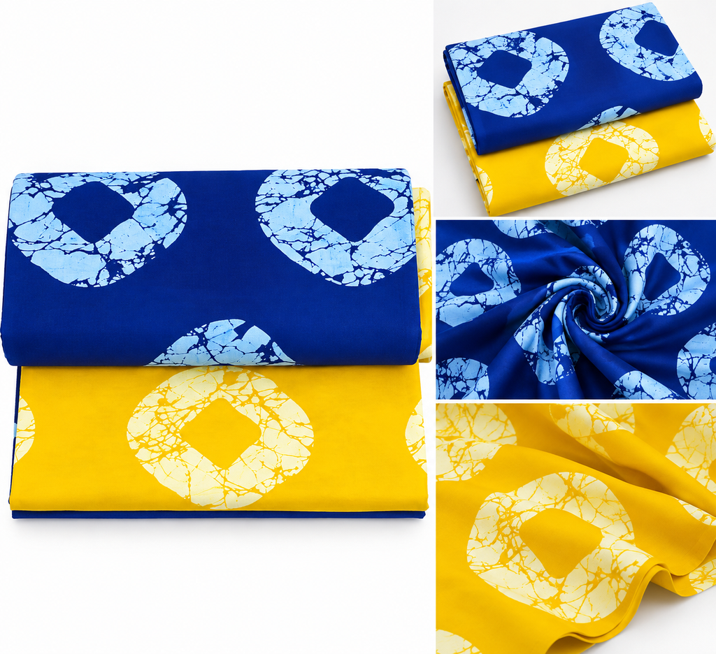African Ankara Print Fabric – Yellow & Royal Blue Geometric Pattern Co ...