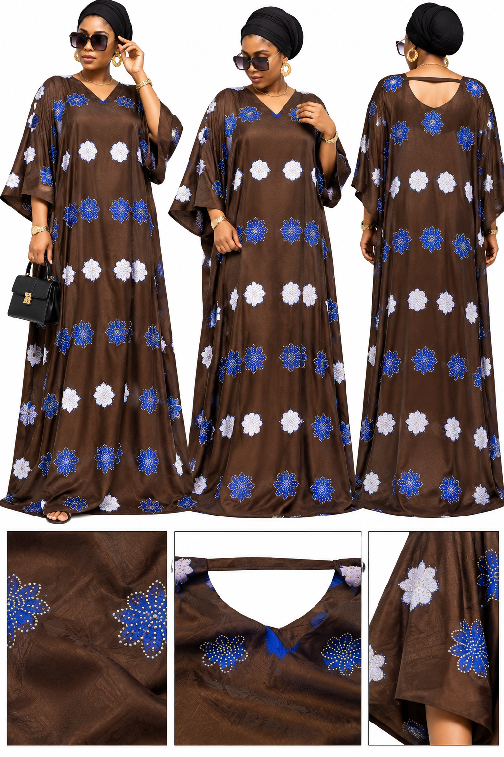 original guinea  African fabric Print Maxi Dress – Loose Fit Long Dress with 3/4 Sleeves