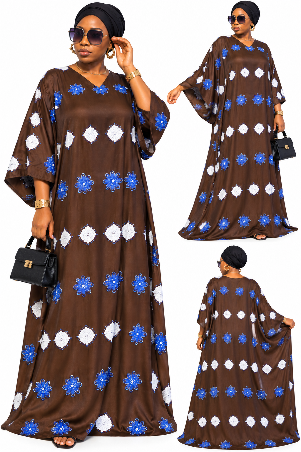 original guinea  African fabric Print Maxi Dress – Loose Fit Long Dress with 3/4 Sleeves
