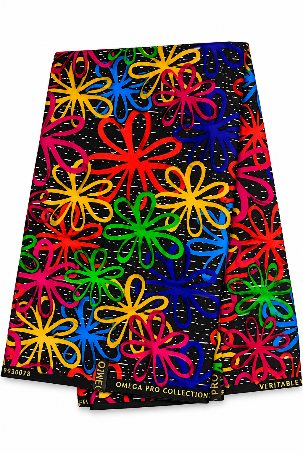 Vibrant African Ankara Wax Print Fabric – Multicolor Floral Pattern on Black Background, Traditional African Print for Dresses, Gowns, Skirts & Fashion Sewing