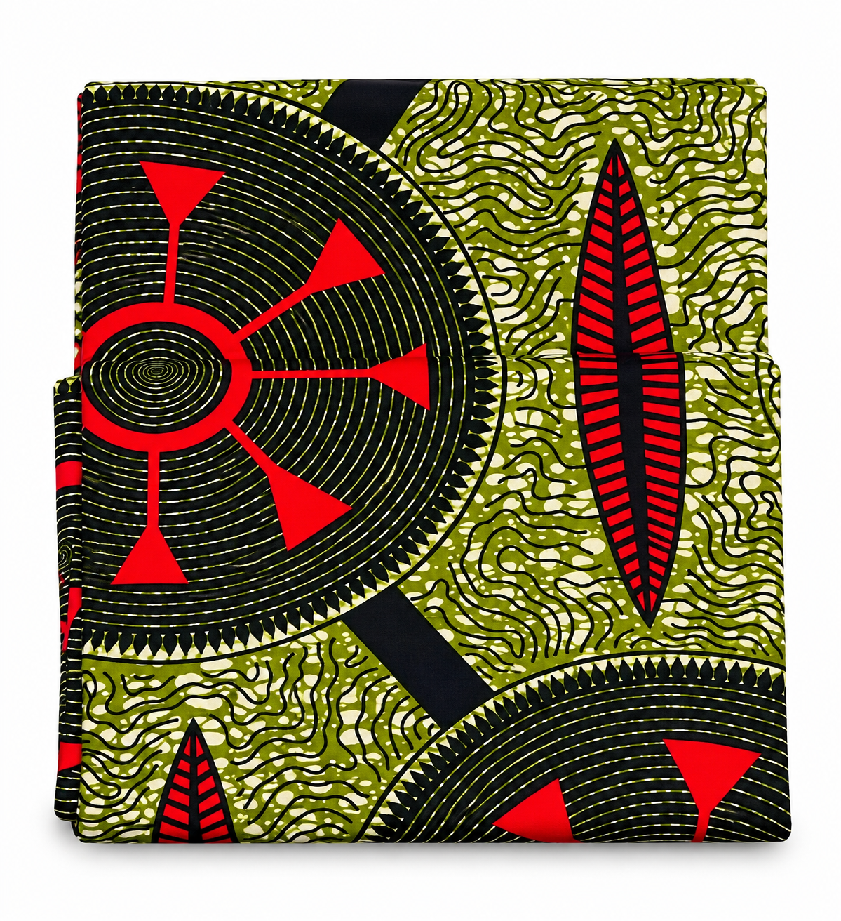 African Ankara Wax Print Fabric – Olive Green, Black & Red Geometric Pattern, Traditional African Fabric for Dresses, Gowns, Skirts, Tops & Sewing Projects