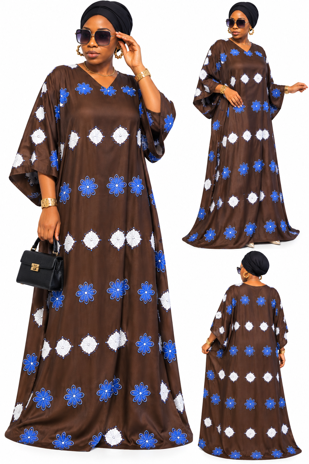 original guinea  African fabric Print Maxi Dress – Loose Fit Long Dress with 3/4 Sleeves