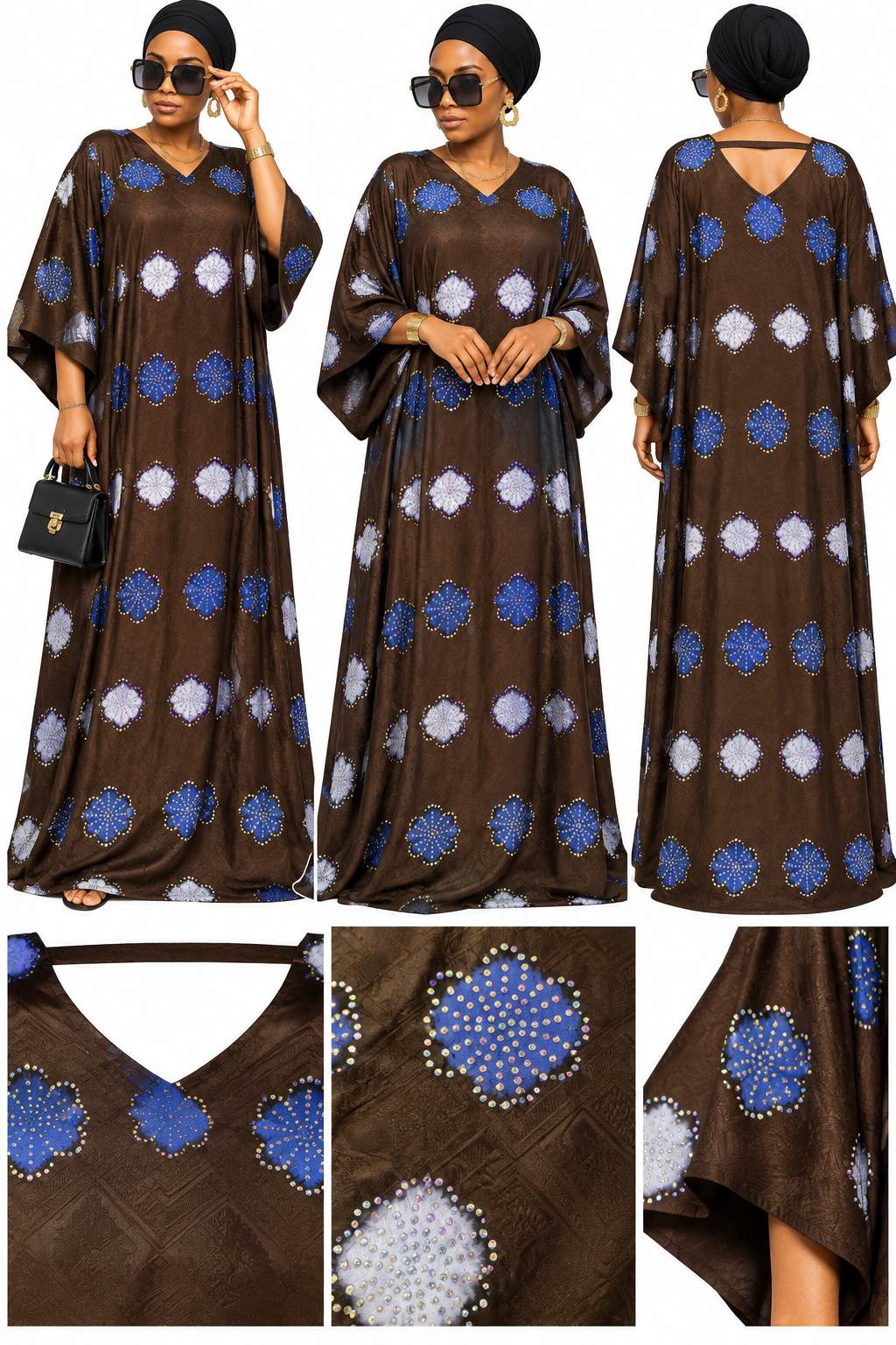 original guinea  African fabric Print Maxi Dress – Loose Fit Long Dress with 3/4 Sleeves