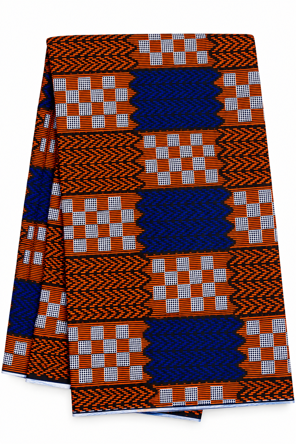 African Wax Print Fabric, Blue Orange & Black Geometric Ankara Fabric, Traditional African Print Material for Dresses, Gowns, Skirts & Fashion Sewing