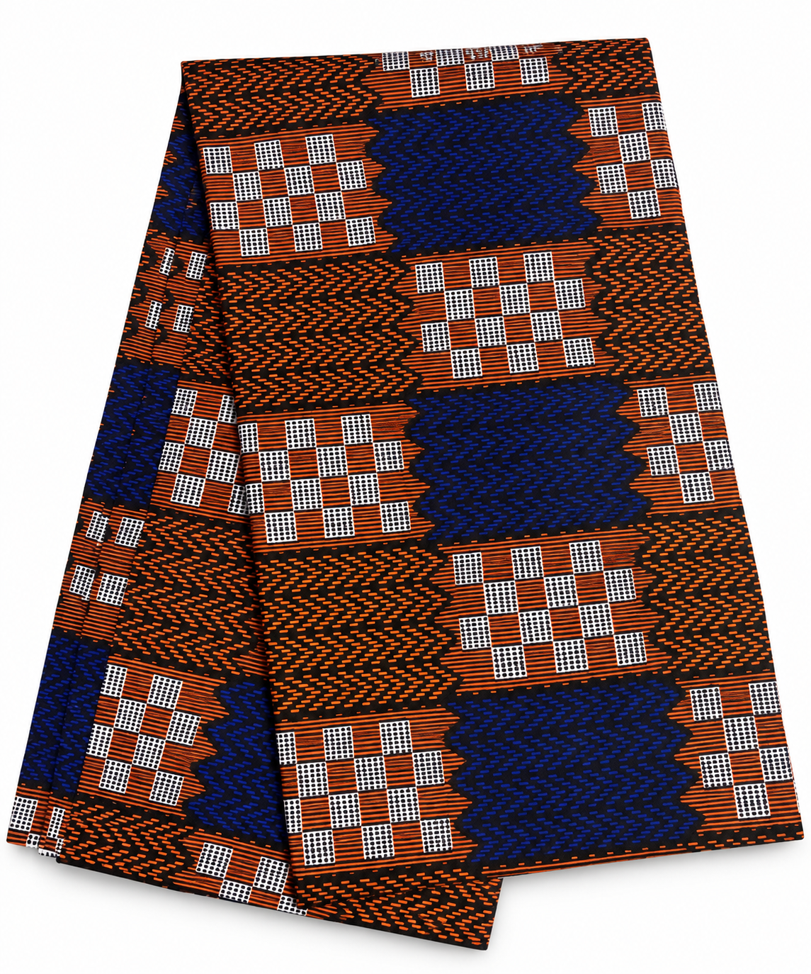 African Wax Print Fabric, Blue Orange & Black Geometric Ankara Fabric, Traditional African Print Material for Dresses, Gowns, Skirts & Fashion Sewing