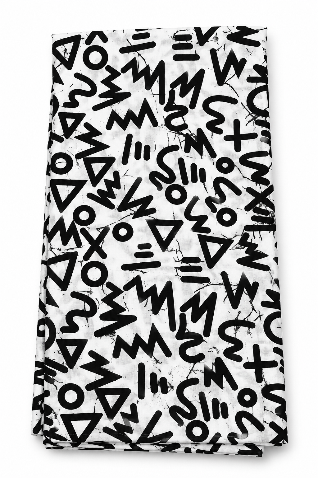 Black and White African Ankara Wax Print Fabric – Bold Abstract Geometric Tribal Pattern, 6 Yards