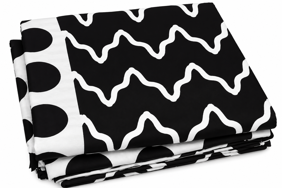 African Wax Print Fabric Black and White Geometric Pattern 6 Yards
