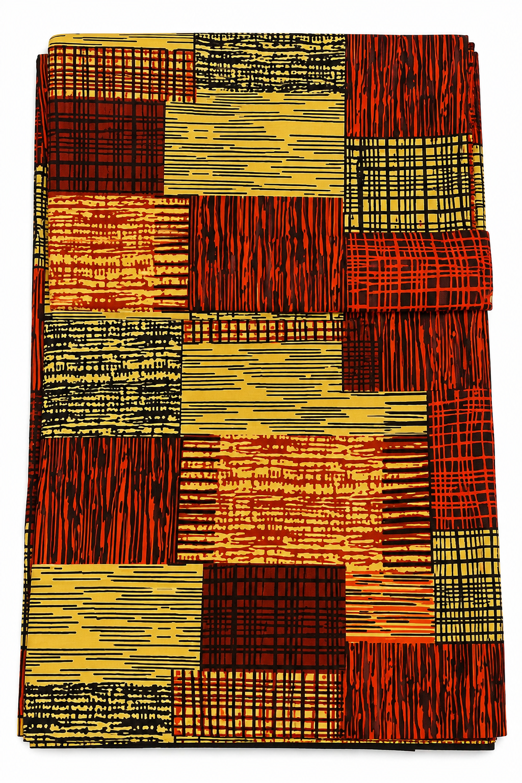 6-Yard Ankara Wax Print Fabric – African Geometric Patchwork Pattern, Orange Brown Black & Gold Yellow Cotton Fabric for Dresses, Gowns, Skirts & Sewing Projects