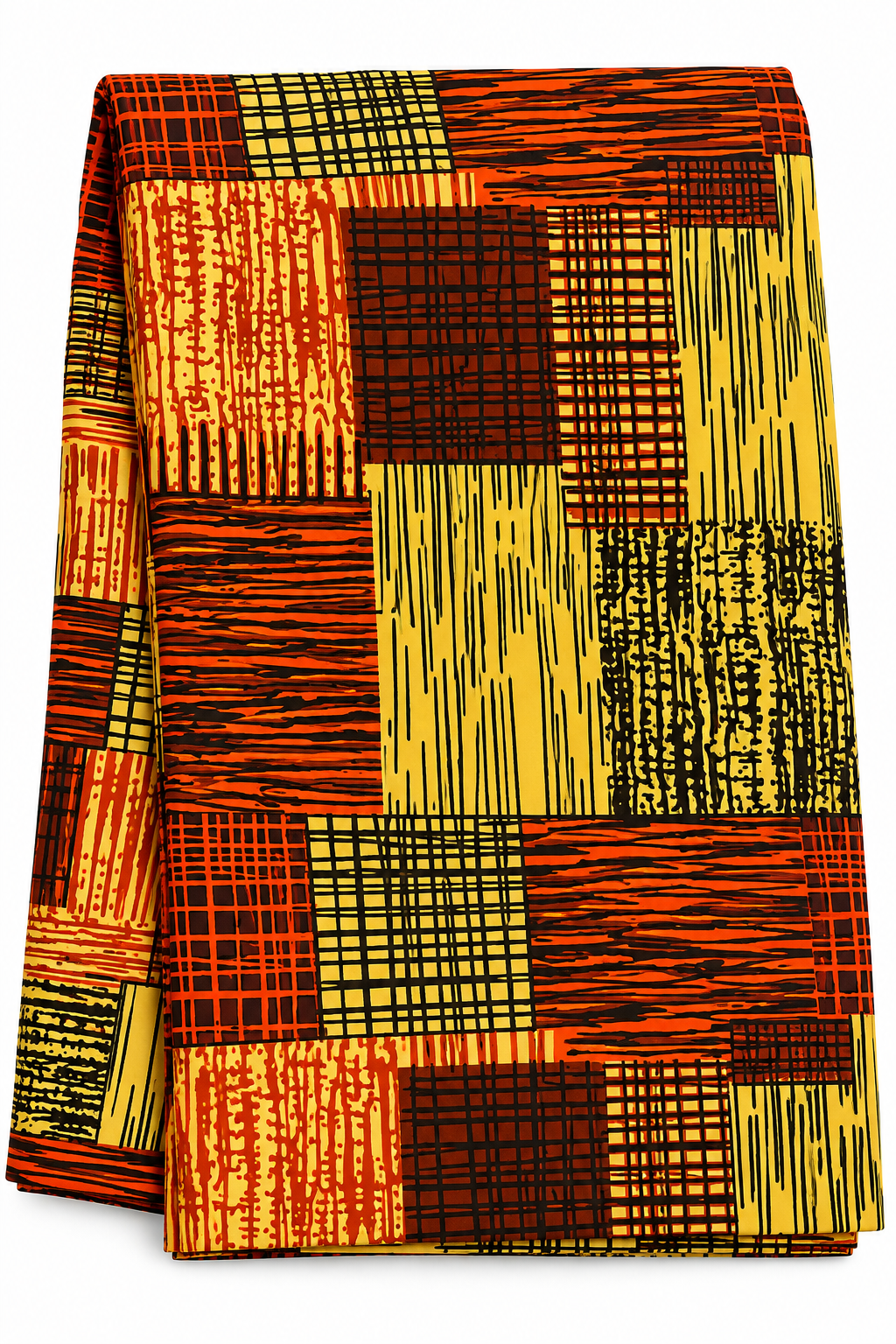 6-Yard Ankara Wax Print Fabric – African Geometric Patchwork Pattern, Orange Brown Black & Gold Yellow Cotton Fabric for Dresses, Gowns, Skirts & Sewing Projects