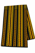 Black and Yellow African Print Fabric – Bold Wavy Stripe Pattern, Golden Accent Cotton Fabric for Dresses, Gowns, Skirts & Traditional Outfits