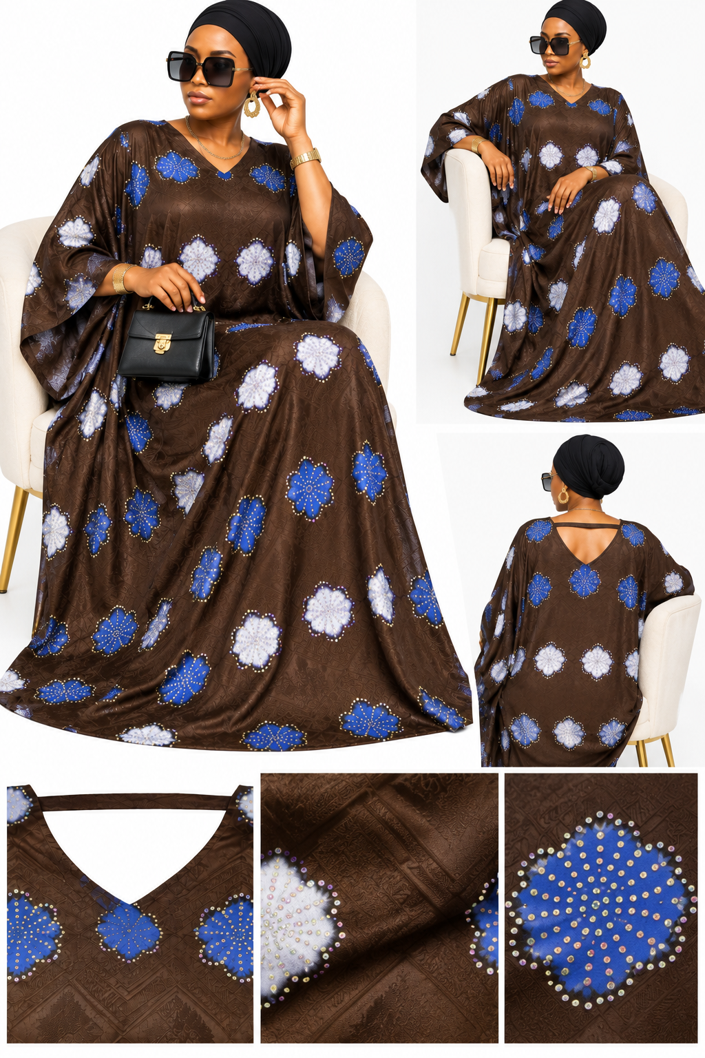 original guinea  African fabric Print Maxi Dress – Loose Fit Long Dress with 3/4 Sleeves
