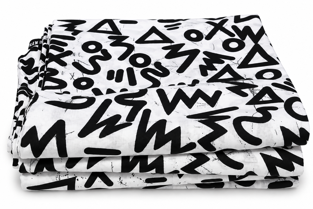 Black and White African Ankara Wax Print Fabric – Bold Abstract Geometric Tribal Pattern, 6 Yards