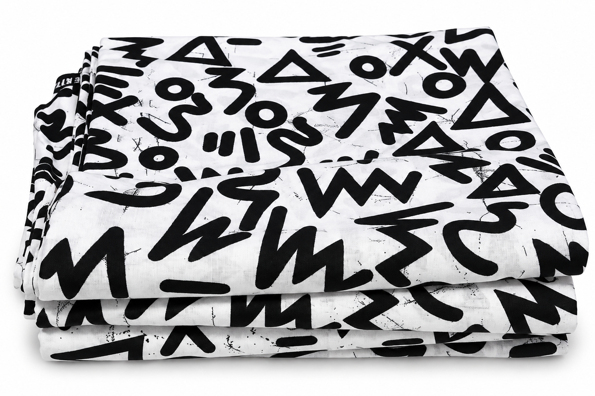 Black and White African Ankara Wax Print Fabric – Bold Abstract Geometric Tribal Pattern, 6 Yards