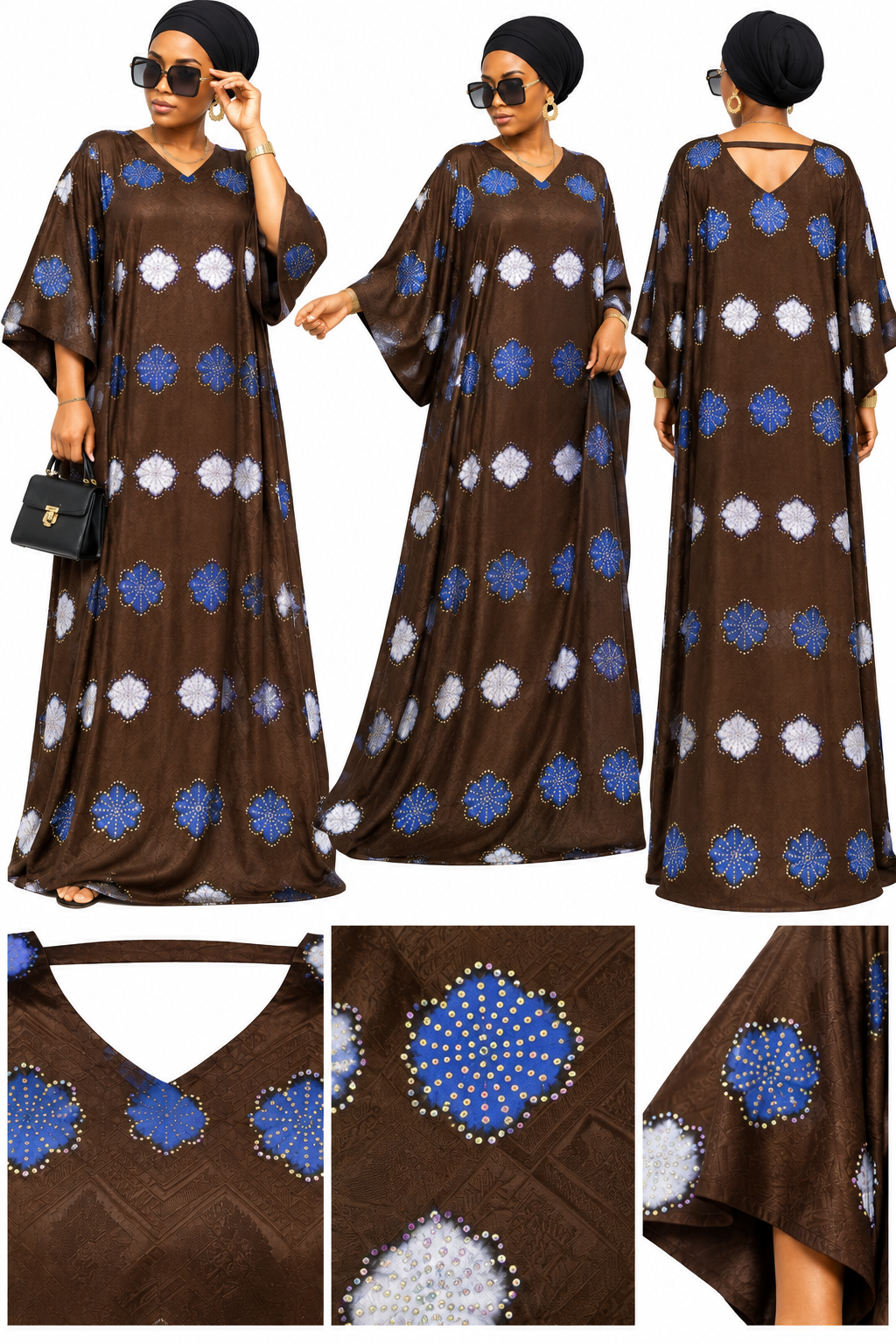 original guinea  African fabric Print Maxi Dress – Loose Fit Long Dress with 3/4 Sleeves