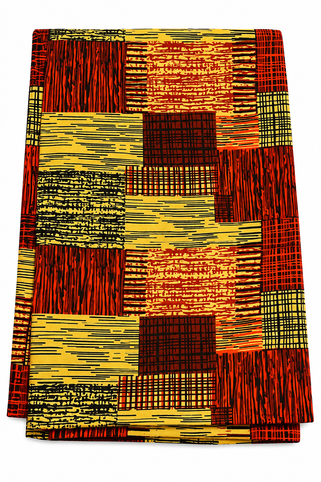6-Yard Ankara Wax Print Fabric – African Geometric Patchwork Pattern, Orange Brown Black & Gold Yellow Cotton Fabric for Dresses, Gowns, Skirts & Sewing Projects