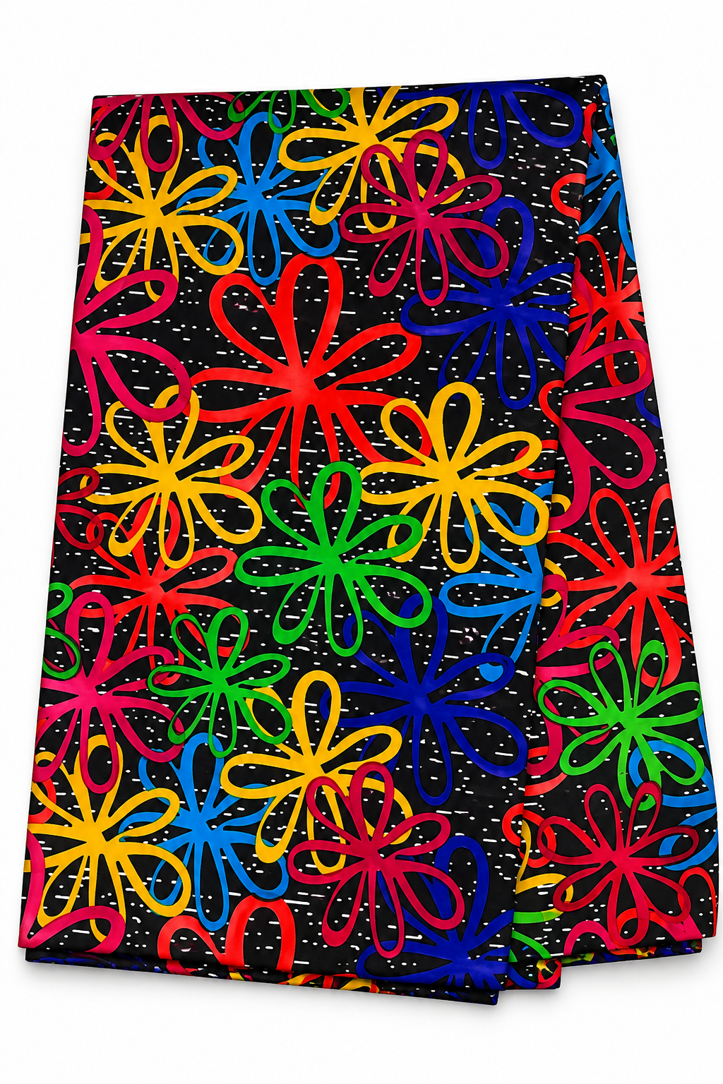 Vibrant African Ankara Wax Print Fabric – Multicolor Floral Pattern on Black Background, Traditional African Print for Dresses, Gowns, Skirts & Fashion Sewing