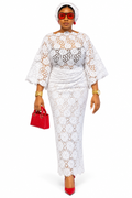 Women's Elegant White Floral Lace Iro and Buba Traditional Outfit with Matching Gele Headwrap, African Wedding and Special Occasion Attire