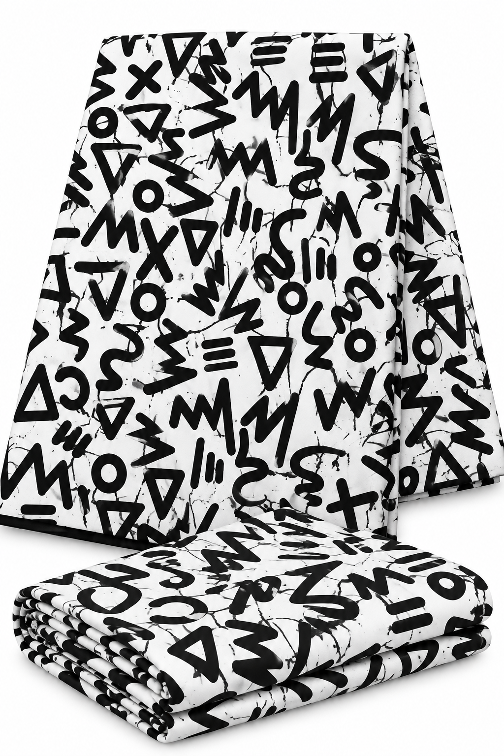 Black and White African Ankara Wax Print Fabric – Bold Abstract Geometric Tribal Pattern, 6 Yards