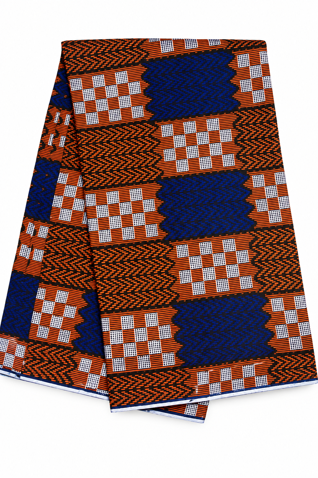African Wax Print Fabric, Blue Orange & Black Geometric Ankara Fabric, Traditional African Print Material for Dresses, Gowns, Skirts & Fashion Sewing