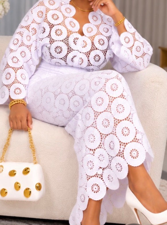 Women’s White Lace Iro and Buba Two-Piece Set