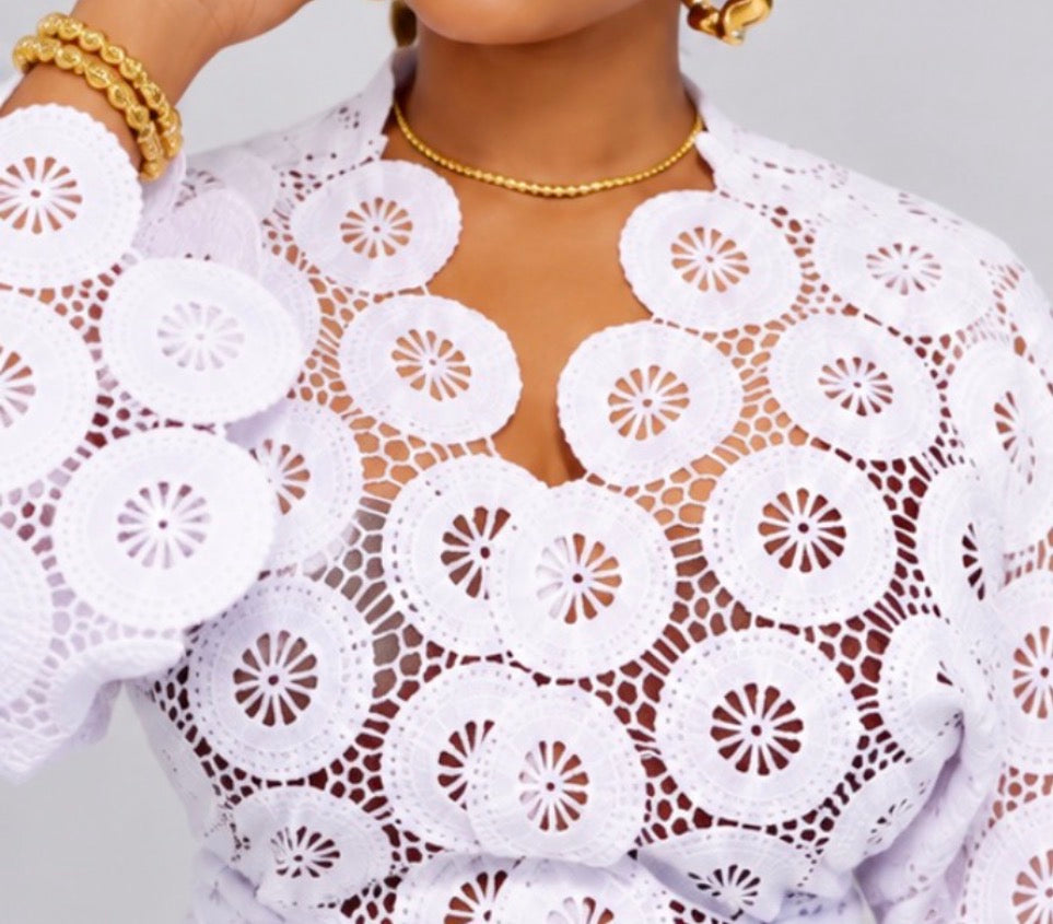 Women’s White Lace Iro and Buba Two-Piece Set