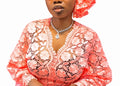 Women’s African Lace Iro and Buba Two-Piece Outfit with Matching Headwrap – Elegant Traditional Dress