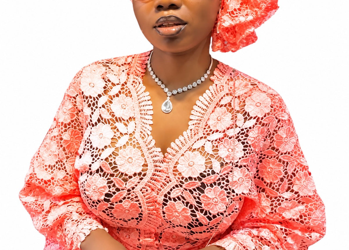 Women’s African Lace Iro and Buba Two-Piece Outfit with Matching Headwrap – Elegant Traditional Dress