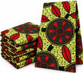 African Ankara Wax Print Fabric – Olive Green, Black & Red Geometric Pattern, Traditional African Fabric for Dresses, Gowns, Skirts, Tops & Sewing Projects