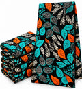 African Wax Print Fabric – Black Teal Orange & Cream Botanical Leaf Pattern, Vibrant Ankara Fabric for Dresses, Gowns, Skirts & Sewing Projects