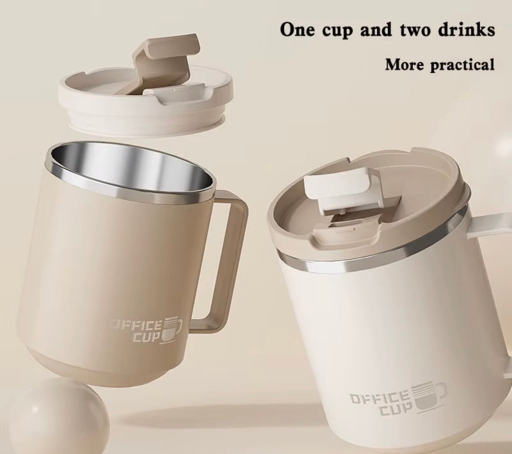 Stainless Steel Insulated Coffee Mug with Lid and Handle, Double-Wall Travel Coffee Cup for Hot & Cold Drinks, Reusable Office Mug