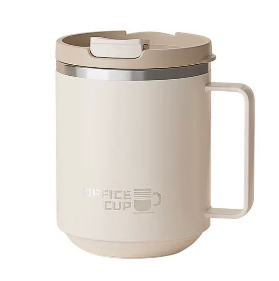 Stainless Steel Insulated Coffee Mug with Lid and Handle, Double-Wall Travel Coffee Cup for Hot & Cold Drinks, Reusable Office Mug