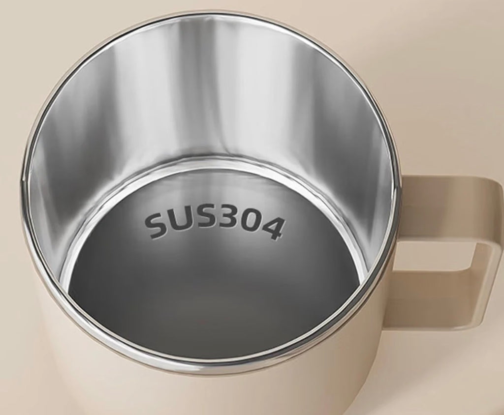 Stainless Steel Insulated Coffee Mug with Lid and Handle, Double-Wall Travel Coffee Cup for Hot & Cold Drinks, Reusable Office Mug