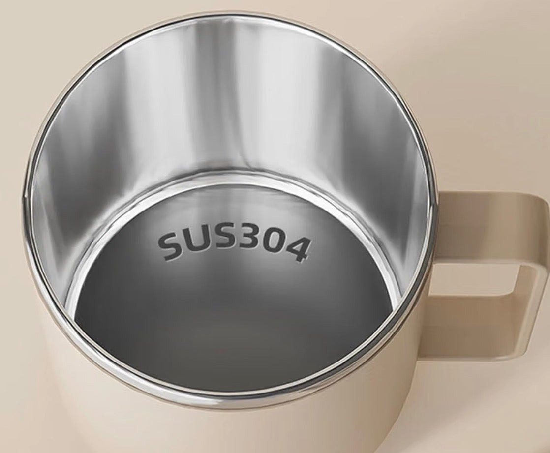 Stainless Steel Insulated Coffee Mug with Lid and Handle, Double-Wall Travel Coffee Cup for Hot & Cold Drinks, Reusable Office Mug